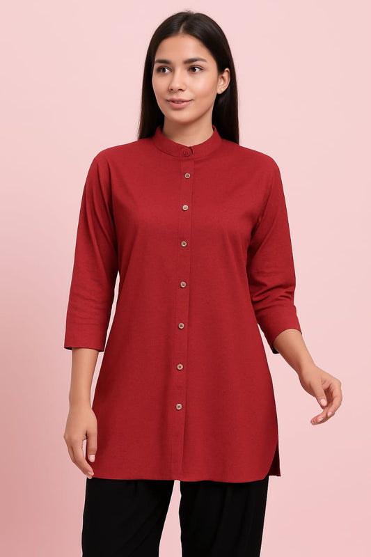 Knitted Kurta - Cherry Red