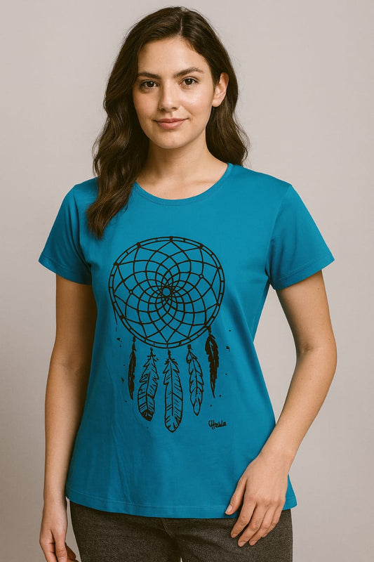 Women's R Neck T-Shirt - Turquoise Blue