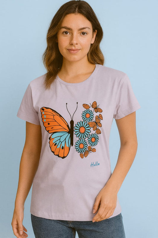 Women's R Neck T-Shirt - Butterfly